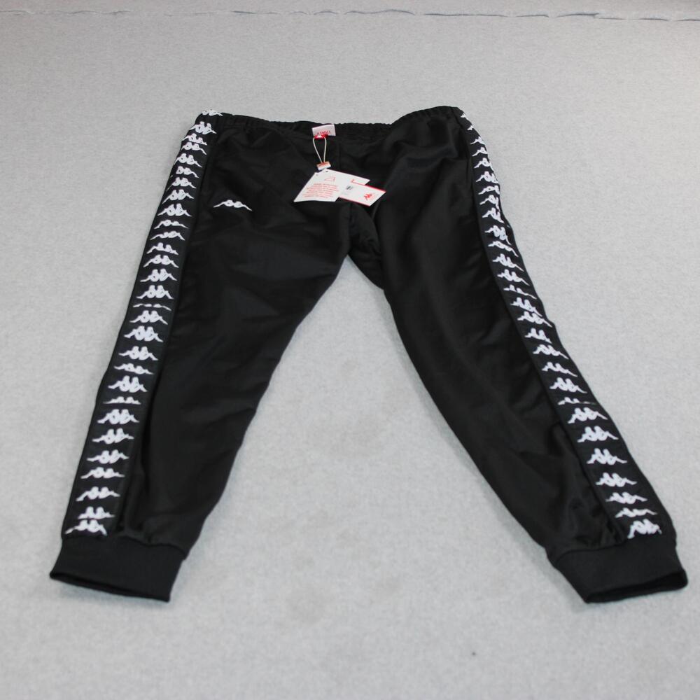 Kappa Pants Women XS Black Side Logo Stripe Track Elastic Waist Athletic Gym Y2K